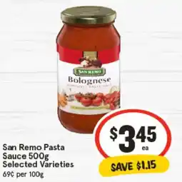 IGA San Remo Pasta Sauce Selected Varieties offer