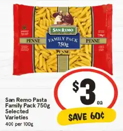 IGA San Remo Pasta Family Pack Selected Varieties offer