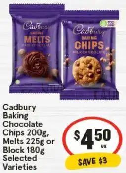 IGA Cadbury Baking Chocolate Chips, Melts or Block Selected Varieties offer