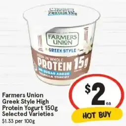 IGA Farmers Union Greek Style High Protein Yogurt Selected Varieties offer