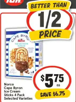 IGA Norco Cape Byron Ice Cream Sticks Selected Varieties offer