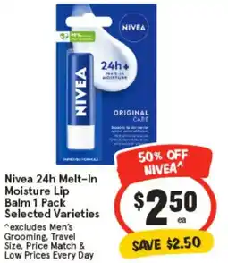 IGA Nivea 24h Melt-In Moisture Lip Balm Selected Varieties offer