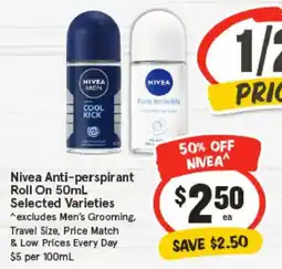 IGA Nivea Anti-perspirant Roll On Selected Varieties offer