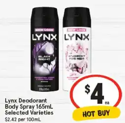 IGA Lynx Deodorant Body Spray Selected Varieties offer