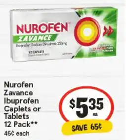 IGA Nurofen Zavance Ibuprofen Caplets or Tablets offer