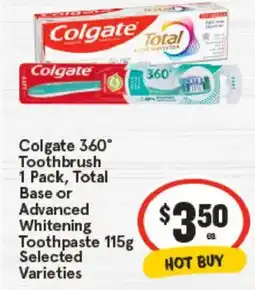 IGA Colgate 360° Toothbrush, Total Base or Advanced Whitening Toothpaste offer