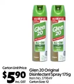 C-Store Distribution Glen 20 Original Disinfectant Spray offer