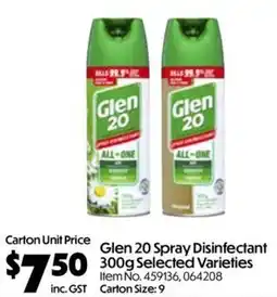 C-Store Distribution Glen 20 Spray Disinfectant Selected Varieties offer