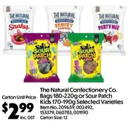 C-Store Distribution The Natural Confectionery Co. Bags or Sour Patch Kids Selected Varieties offer