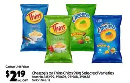 C-Store Distribution Cheezels or Thins Chips Selected Varieties offer