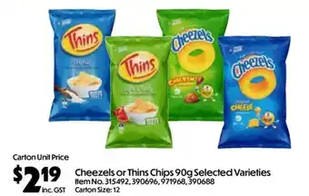 C-Store Distribution Cheezels or Thins Chips Selected Varieties offer