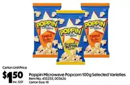 C-Store Distribution Poppin Microwave Popcorn Selected Varieties offer