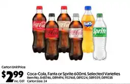 C-Store Distribution Coca-Cola, Fanta or Sprite Selected Varieties offer