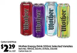 C-Store Distribution Mother Energy Drink Selected Varieties offer