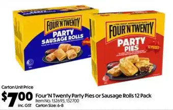 C-Store Distribution Four'N Twenty Party Pies or Sausage Rolls offer
