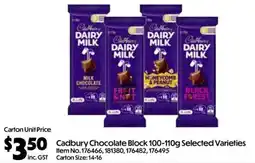 C-Store Distribution Cadbury Chocolate Block Selected Varieties offer