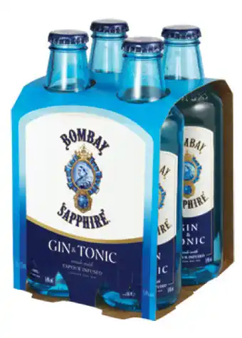 The Bottle O Bombay sapphire gin & tonic premix bottles 275ml 4 pack offer
