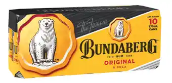 The Bottle O Bundaberg up rum & cola 4.6% premix cans 375ml 10 pack offer