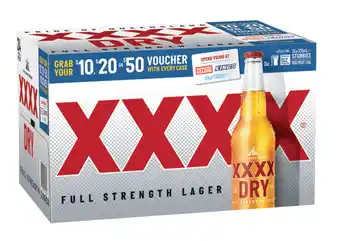 The Bottle O Xxxx dry lager stubbies 330ml 24 pack offer