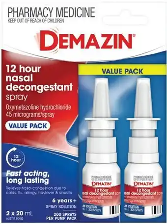 Demazin 12 Hour Nasal Decongestant Spray Value Pack 2 x 20mL