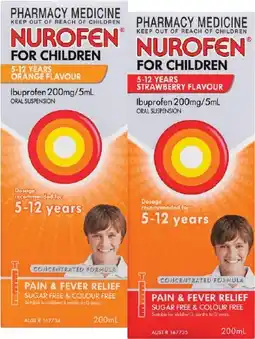 Soul Pattinson Chemist Nurofen For Children 5-12 Years Orange or Strawberry Flavour 200mL offer