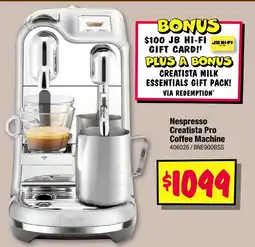 JB Hi-Fi Nespresso Creatista Pro Coffee Machine offer