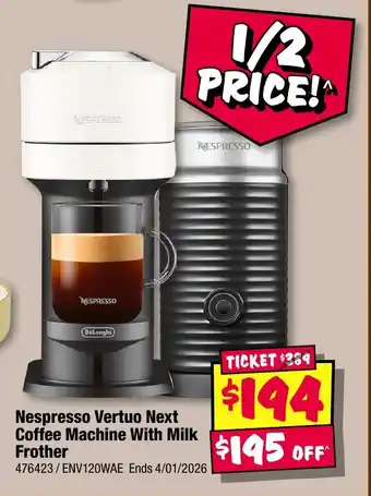JB Hi-Fi Nespresso Vertuo Next Coffee Machine With Milk Frother offer