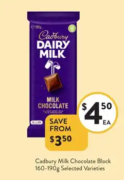 Foodworks Cadbury Milk Chocolate Block Selected Varieties offer