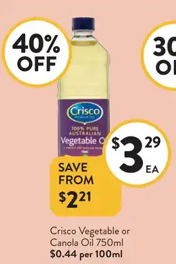 Foodworks Crisco Vegetable or Canola Oil offer