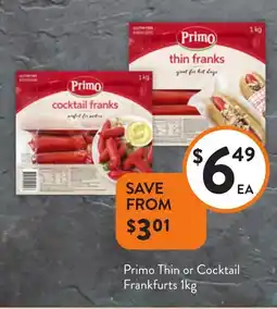Foodworks Primo Thin or Cocktail Frankfurts offer