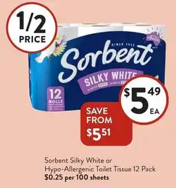 Foodworks Sorbent Silky White or Hypo-Allergenic Toilet Tissue offer
