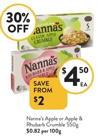 Foodworks Nanna's Apple or Apple & Rhubarb Crumble offer