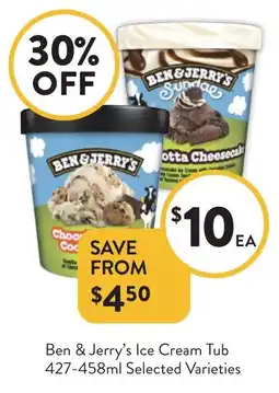 Foodworks Ben & Jerry's Ice Cream Tub Selected Varieties offer