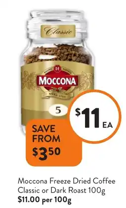 Foodworks Moccona Freeze Dried Coffee Classic or Dark Roast offer
