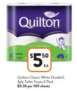 Foodworks Quilton Classic White Double/L 3ply Toilet Tissue offer