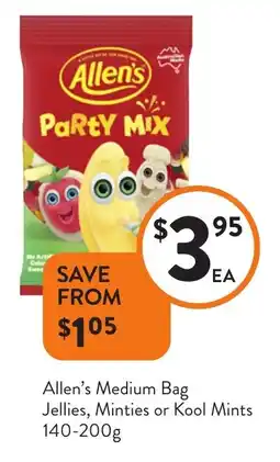 Foodworks Allen's Medium Bag Jellies, Minties or Kool Mints offer