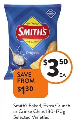 Foodworks Smith's Baked, Extra Crunch or Crinke Chips Selected Varieties offer