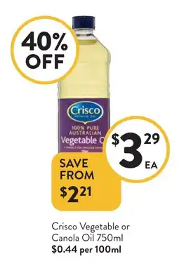 Foodworks Crisco Vegetable or Canola Oil offer