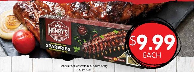 Spudshed Henry's Pork Ribs with BBQ Sauce offer