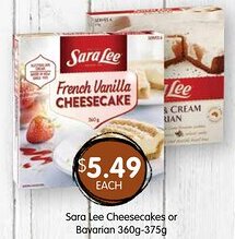 Spudshed Sara Lee Cheesecakes or Bavarian offer