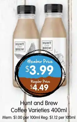 Spudshed Hunt and Brew Coffee Varieties offer