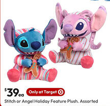Target Stitch or Angel Holiday Feature Plush. Assorted offer