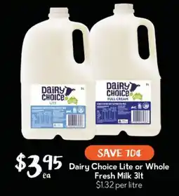 Drakes Dairy Choice Lite or Whole Fresh Milk offer