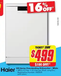 The Good Guys Haier 300 Series Freestanding Dishwasher - White offer