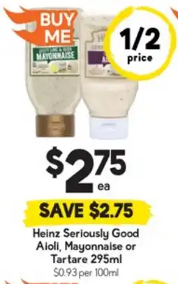 Drakes Heinz Seriously Good Aioli, Mayonnaise or Tartare offer