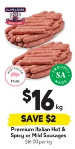 Drakes Premium Italian Hot & Spicy or Mild Sausages offer