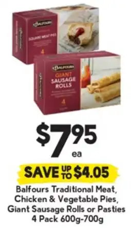 Drakes Balfours Traditional Meat, Chicken & Vegetable Pies, Giant Sausage Rolls or Pasties offer