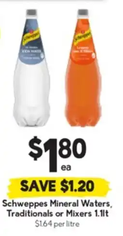 Drakes Schweppes Mineral Waters, Traditionals or Mixers offer