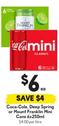 Drakes Coca-Cola, Deep Spring or Mount Franklin Mini Cans offer