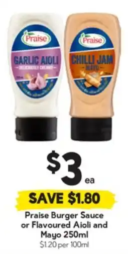 Drakes Praise Burger Sauce or Flavoured Aioli and Mayo offer